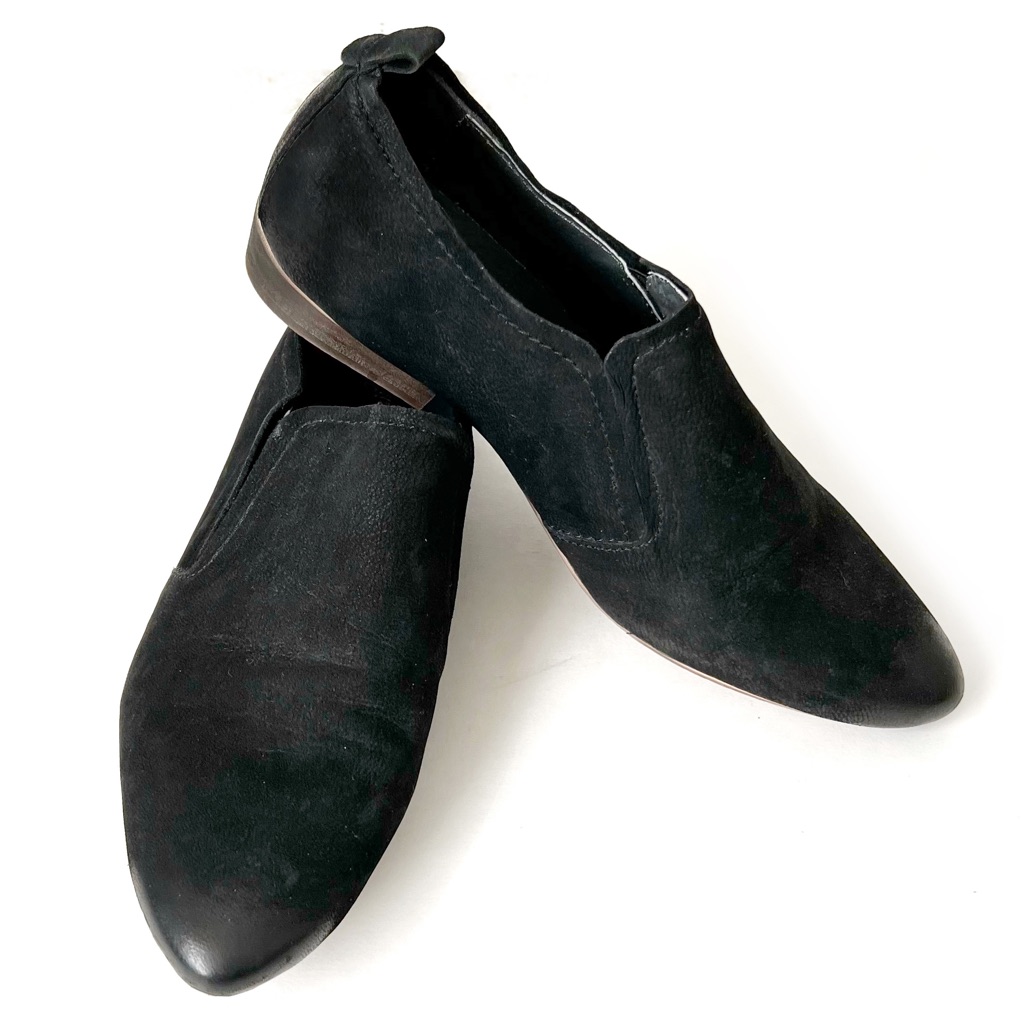 Seychelles Anthropologie Burnished Suede Leather Black Shoes Shooties An